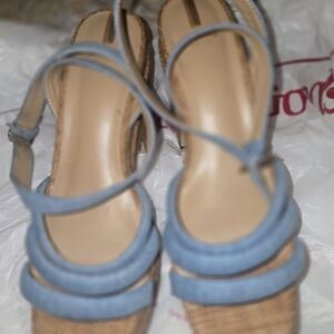 Sam Edelman Blue Strappy Cork Wedge Sandals